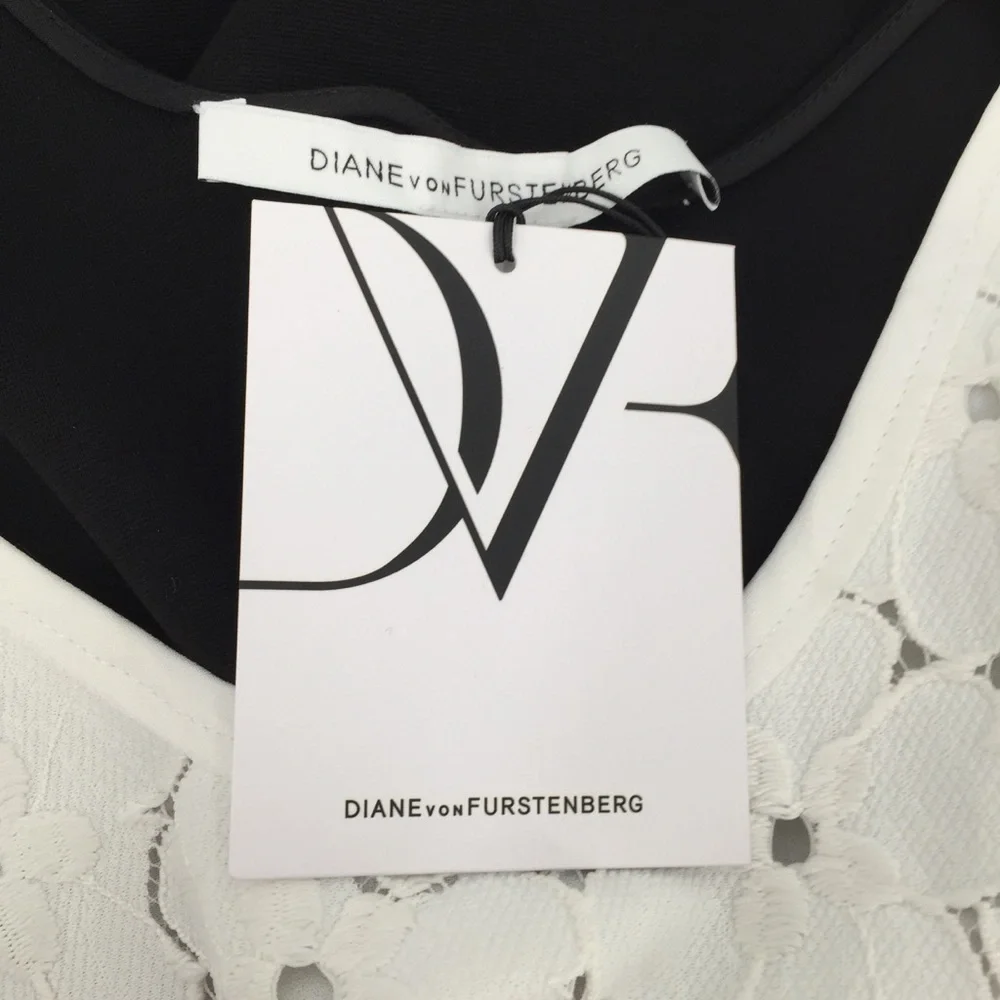 DVF Diane von Furstenberg Desta Eyelet dress white black lace shift tank new 2